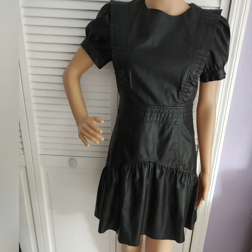 Zara black faux leather ruffled mini - Picture 5 of 9